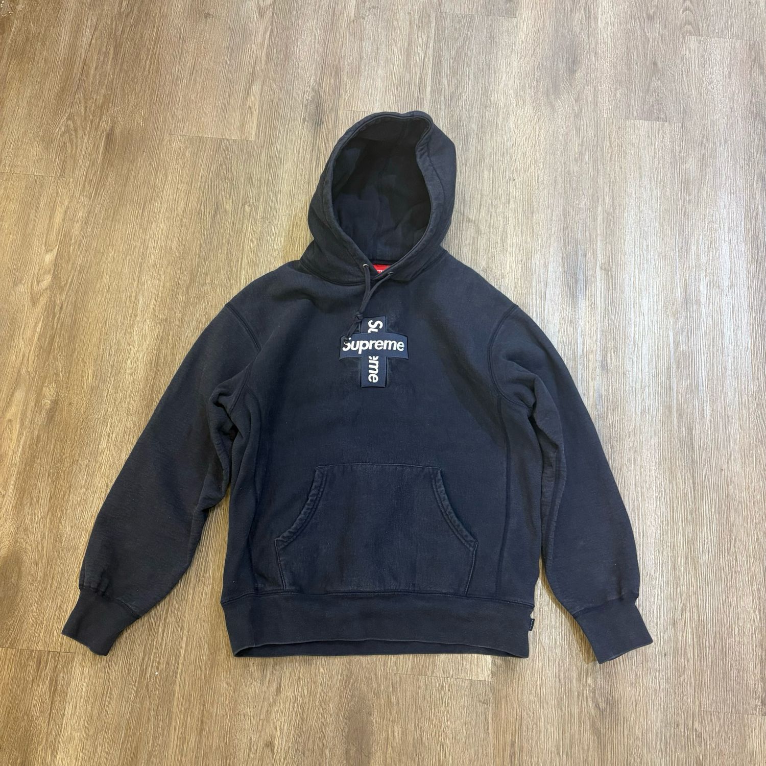 PO SUPREME CROSS BOX LOGO HOODIE NAVY (FW20) SIZE M