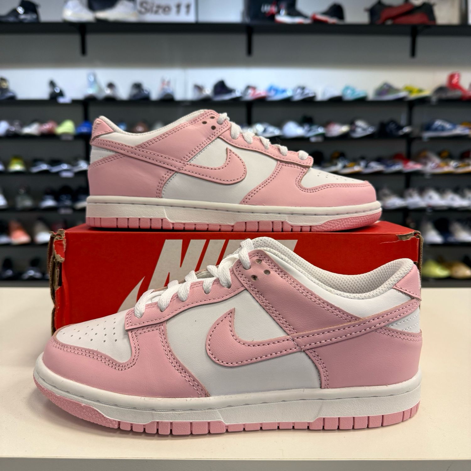 NEW NIKE DUNK LOW WHITE MEDIUM SOFT PINK (GS)