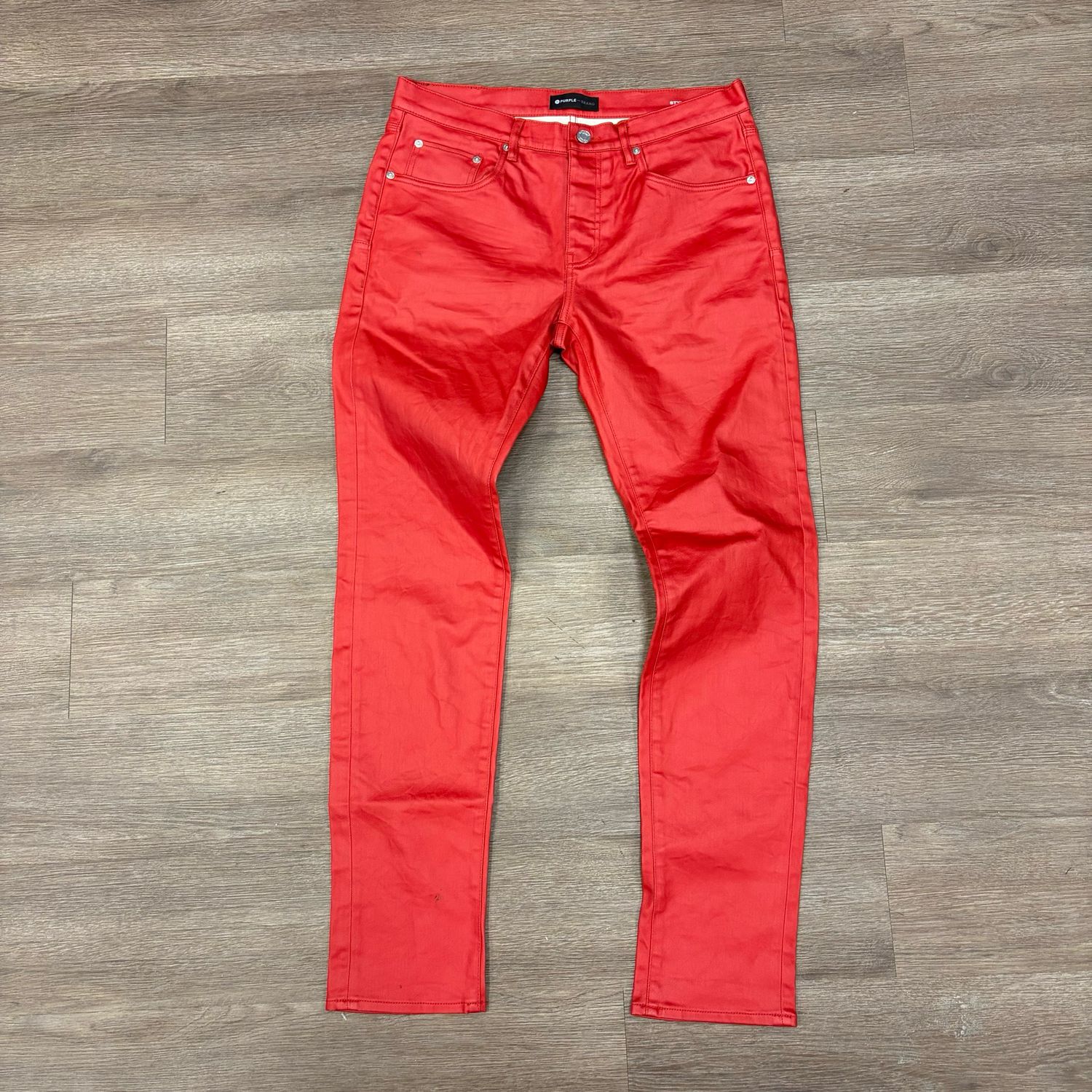 PO PURPLE JEANS P001 SLIM RED LEATHER SIZE 34