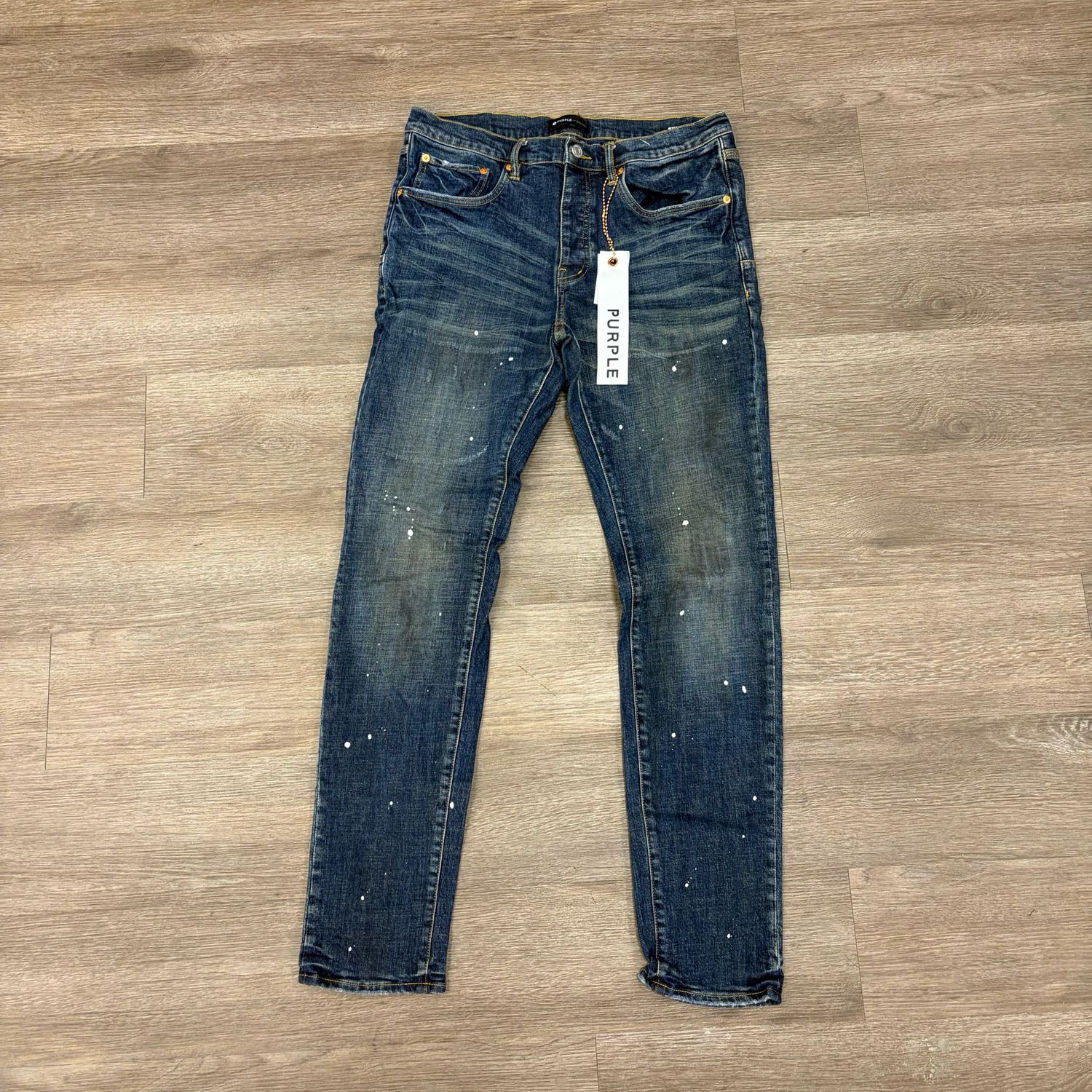PO PURPLE JEANS P001 SLIM DARK BLUE SPLATTER PAINT SIZE 34