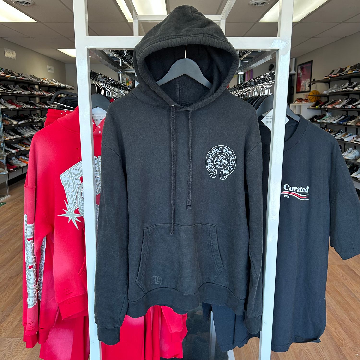 PO CHROME HEARTS SILVER GLITTER HOODIE BLACK SIZE M