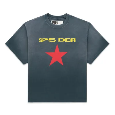 NEW SP5DER FIVE POINT TEE BLACK WASH