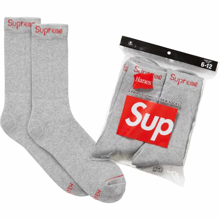 NEW SUPREME HANES CREW SOCKS GREY (4 PACK)