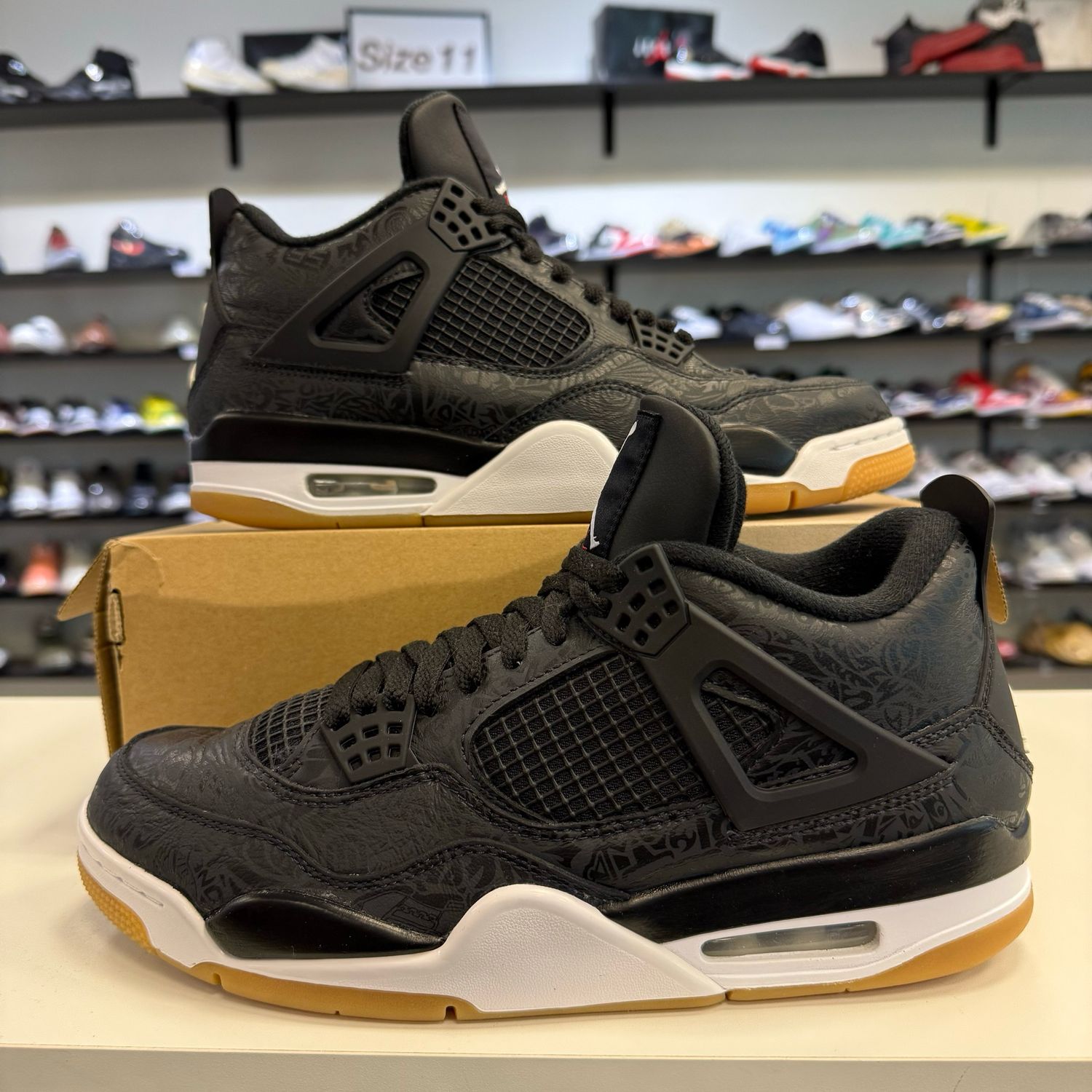 PO NB AIR JORDAN 4 LASER BLACK GUM SIZE 10
