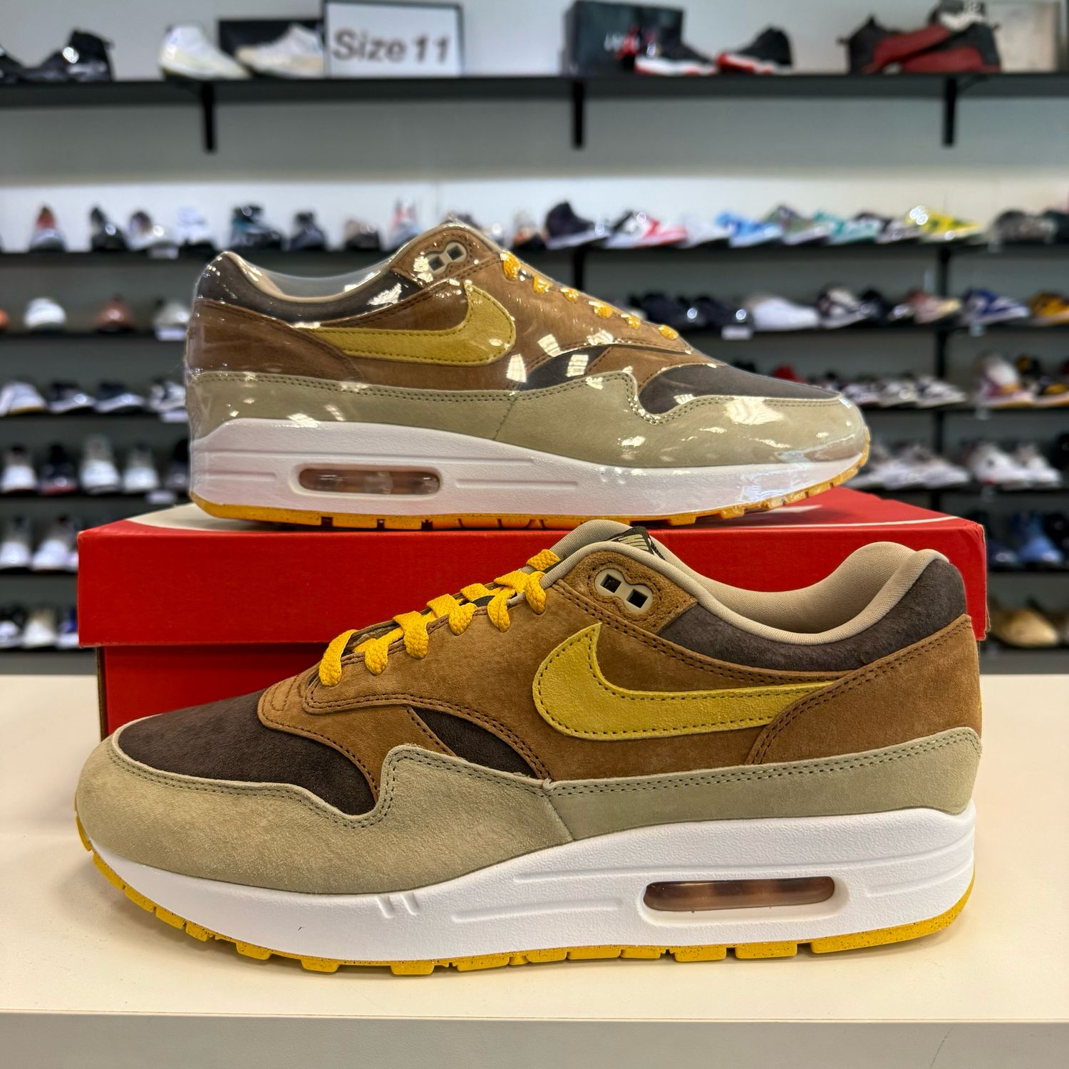 NEW NIKE AIR MAX 1 PRM DUCK PECAN YELLOW OCHRE
