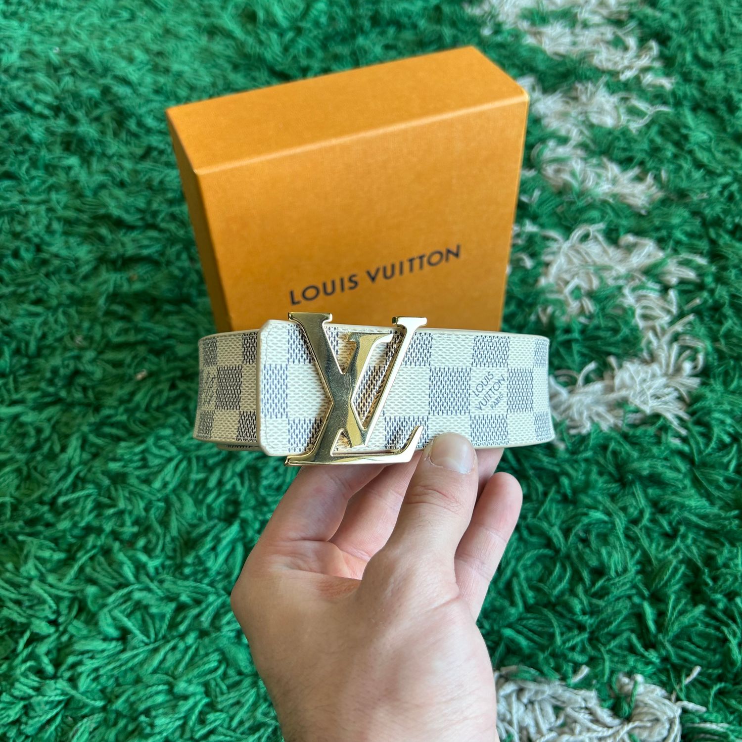 PO LOUIS VUITTON DAMIER AZUR CANVAS LV INITALES BELT SIZE 30/32