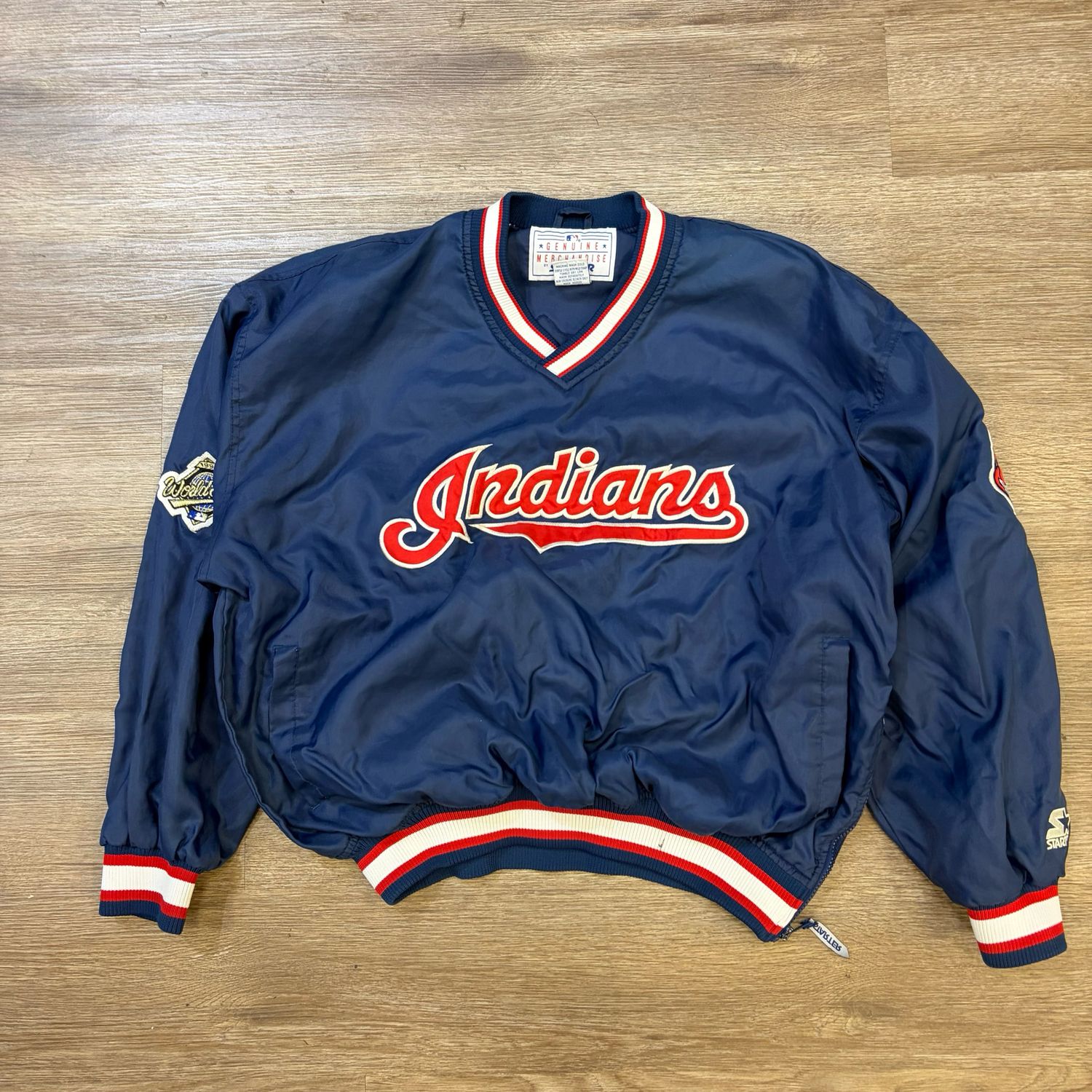 VINTAGE CLEVELAND INDIANS BIG FACE STARTER WINDBREAKER SIZE L (DH)