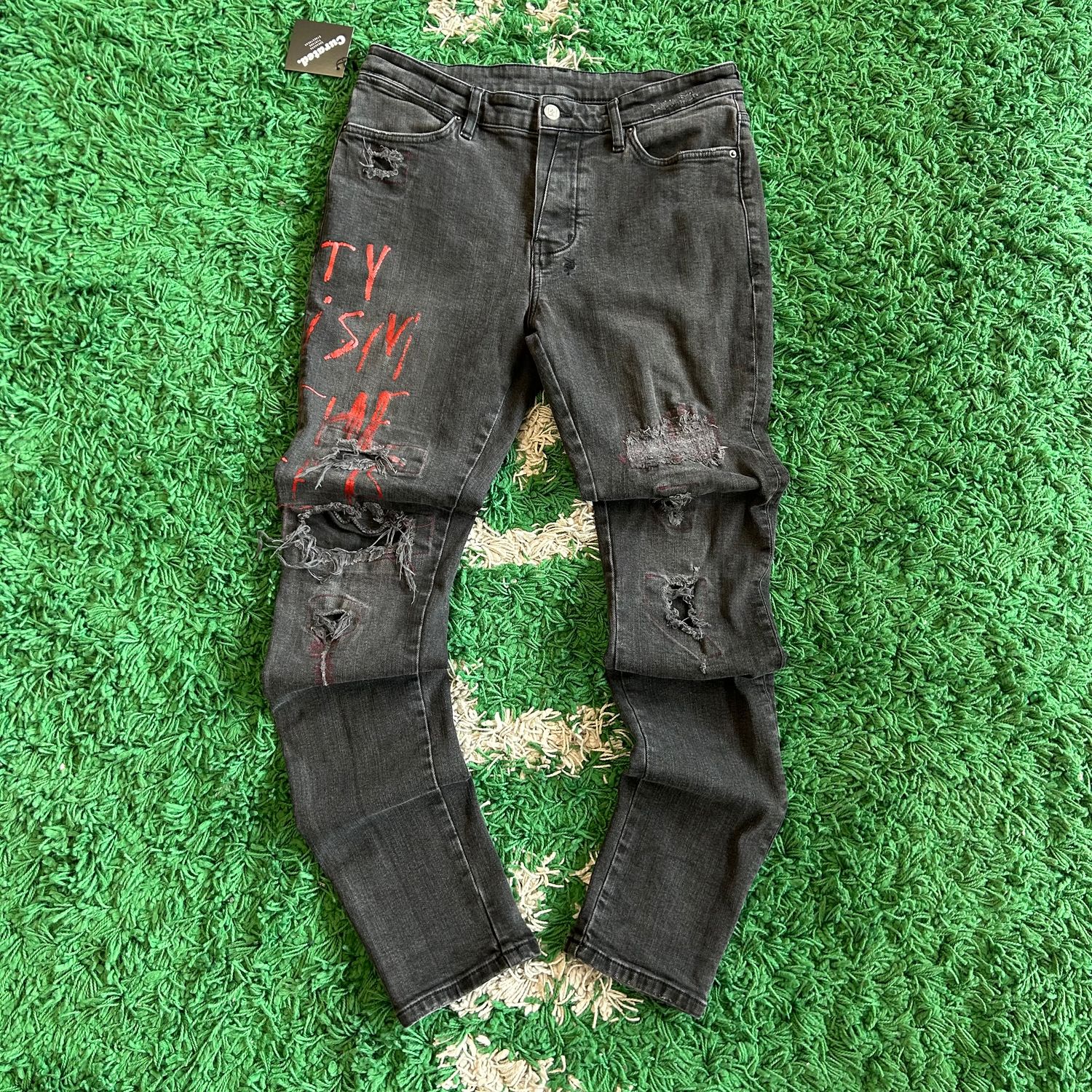 PO KSUBI JEANS BLACK RED GRAFFITI SIZE 33