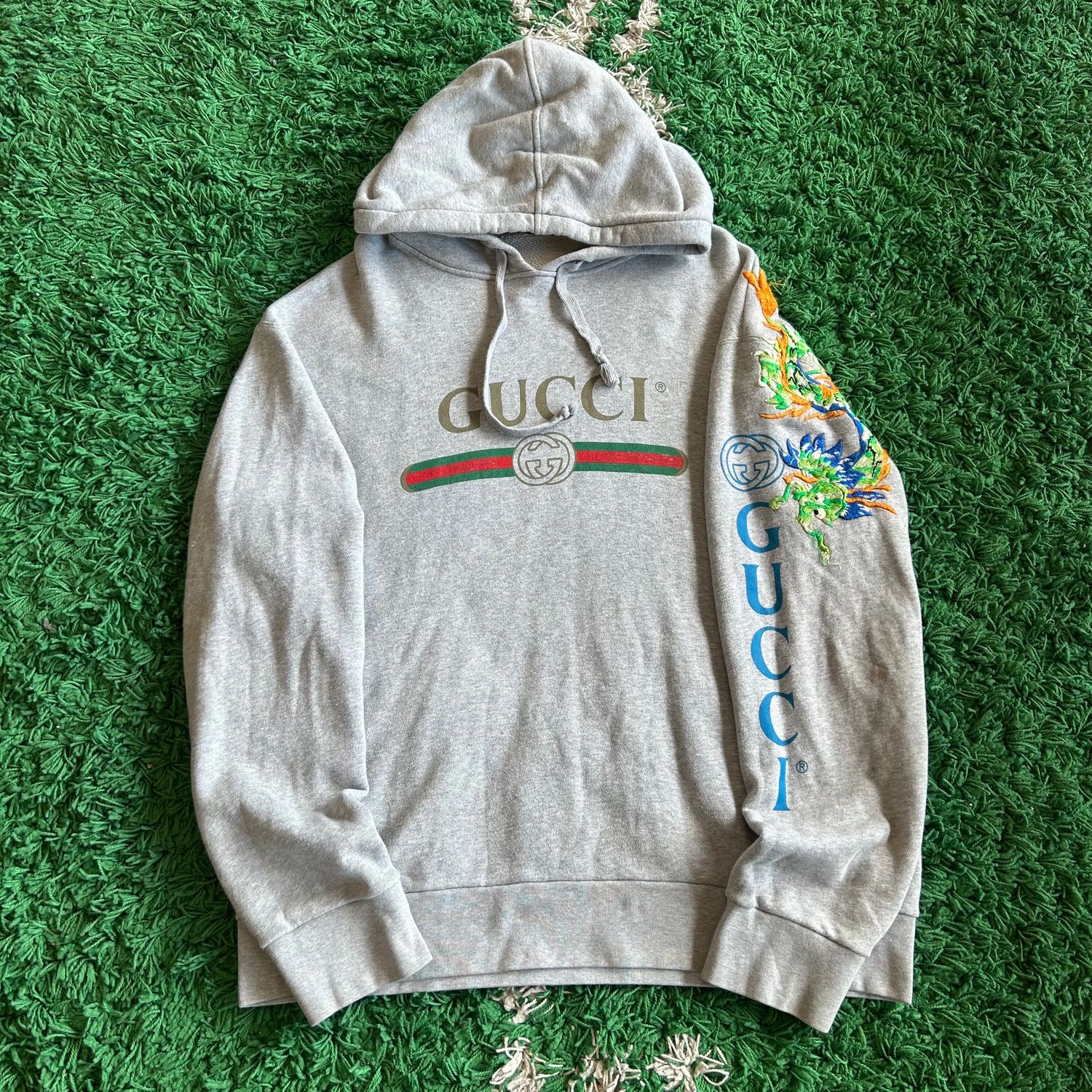PO GUCCI DRAGON HOODIE GREY SIZE XXL