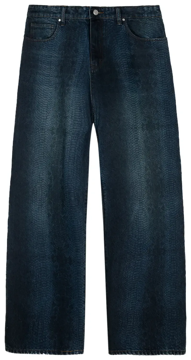 NEW BASKETCASE GALLERY LAX BAGGY DENIM SNAKESKIN BLUE