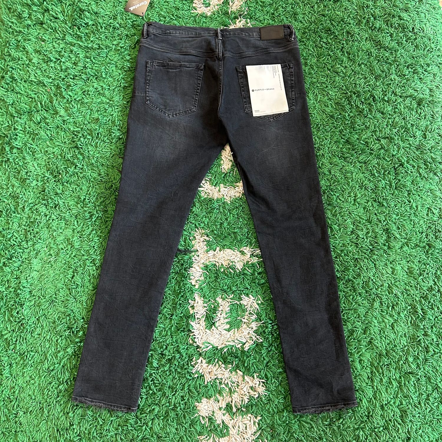 PO PURPLE P002 DROPPED FIT SLIM LEG BIG KNEE RIPS BLACK SIZE 34