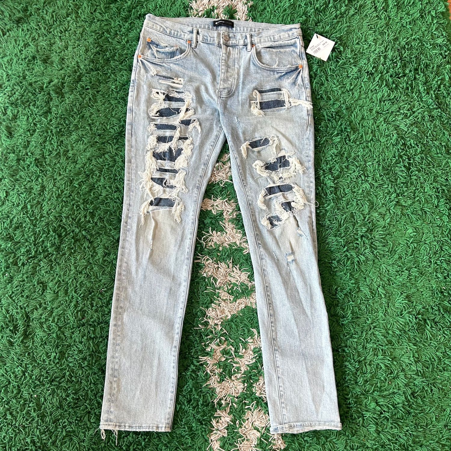 PO PURPLE P001 SLIM FIT LIGHT WASH RIPS DARK UNDER SIZE 36