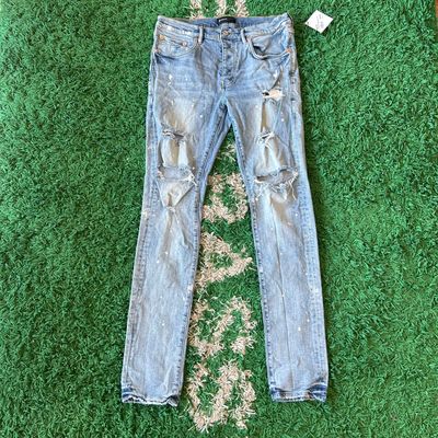PO PURPLE P001 SLIM FIT LIGHT WASH HOLES &amp; WHITE PAINT SIZE 34