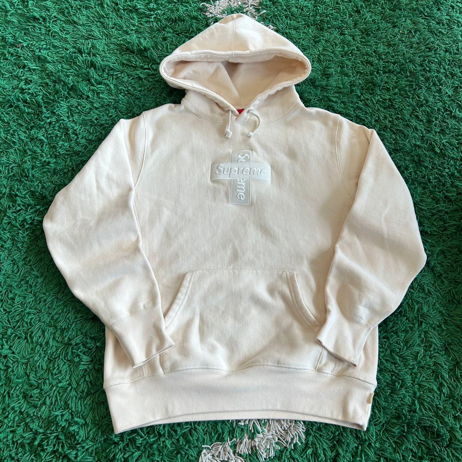 PO SUPREME CROSS BOX LOGO HOODIE NATURAL (FW20) SIZE MEDIUM
