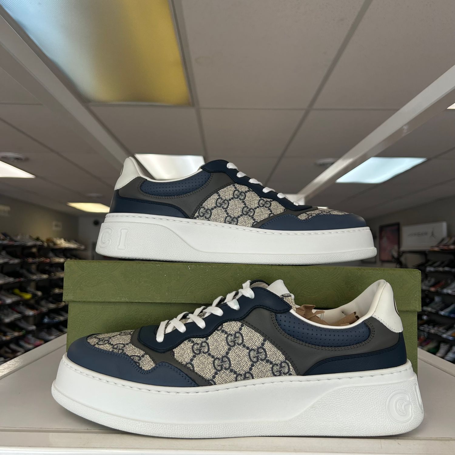PO GUCCI GG SUPREME SNEAKER BEIGE BLUE EB SX SIZE 11.5-12US