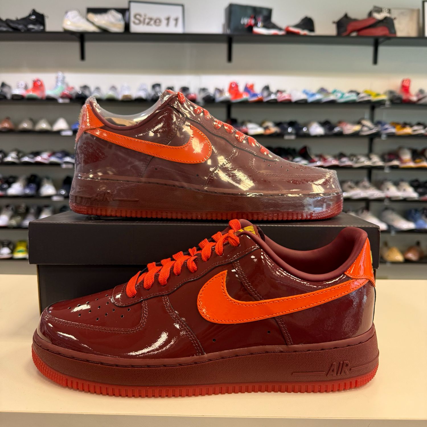 NEW AIR FORCE 1 LOW PATENT LEATHER DARK TEAM RED SAFETY ORANGE