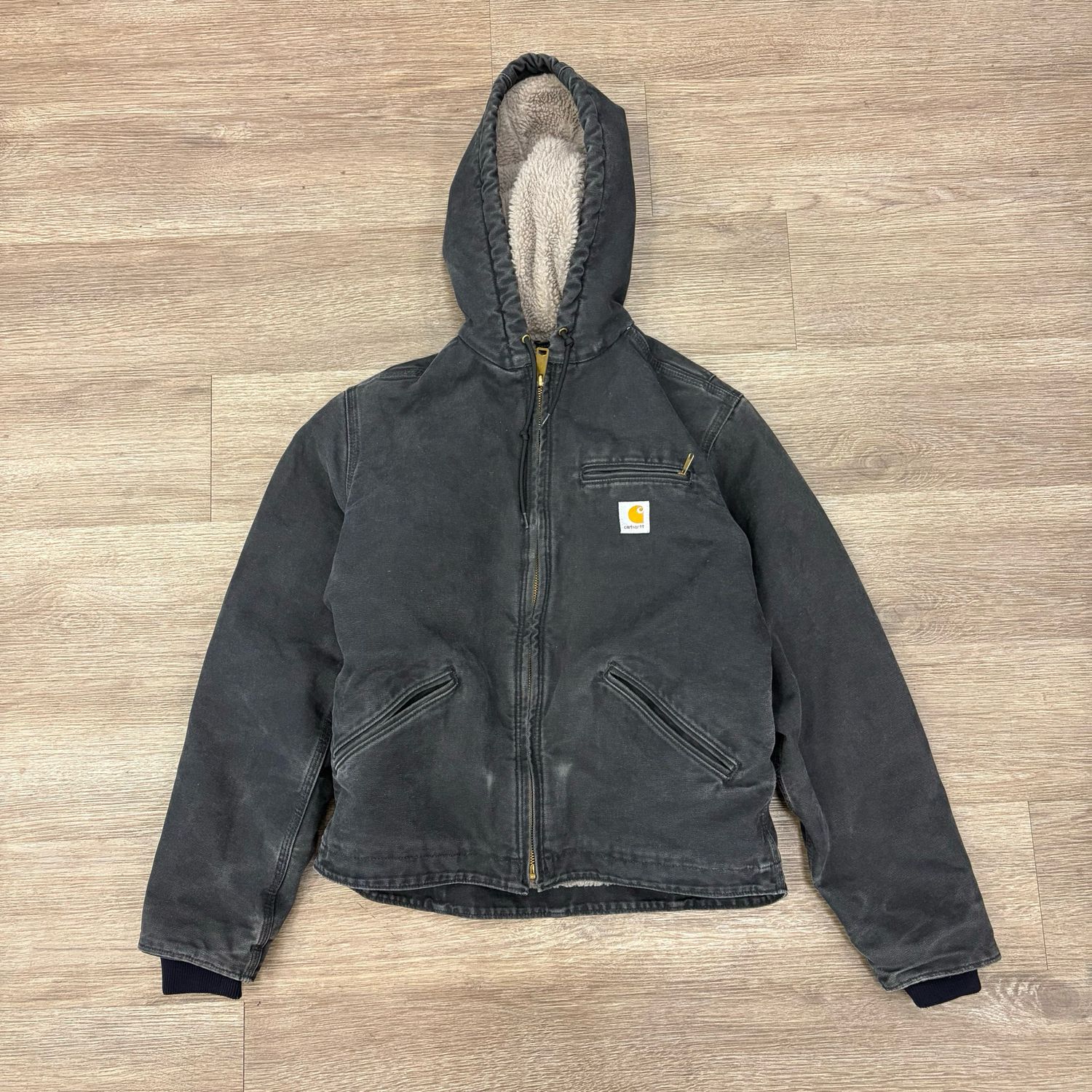 VINTAGE CARHARTT BLACK J141 GREY SHERPA LINED JACKET SIZE S