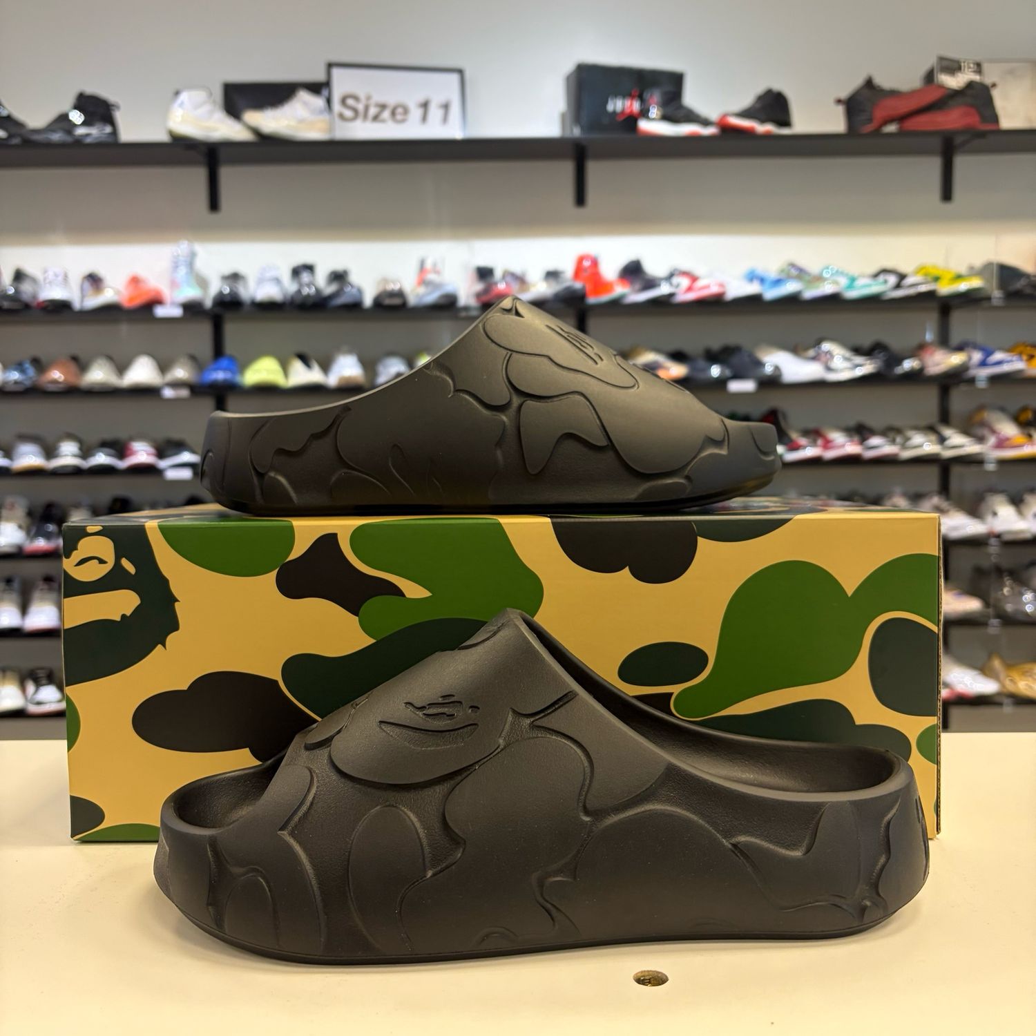 NEW A BATHING APE SLIDE #1 BLACK SOLID CAMO
