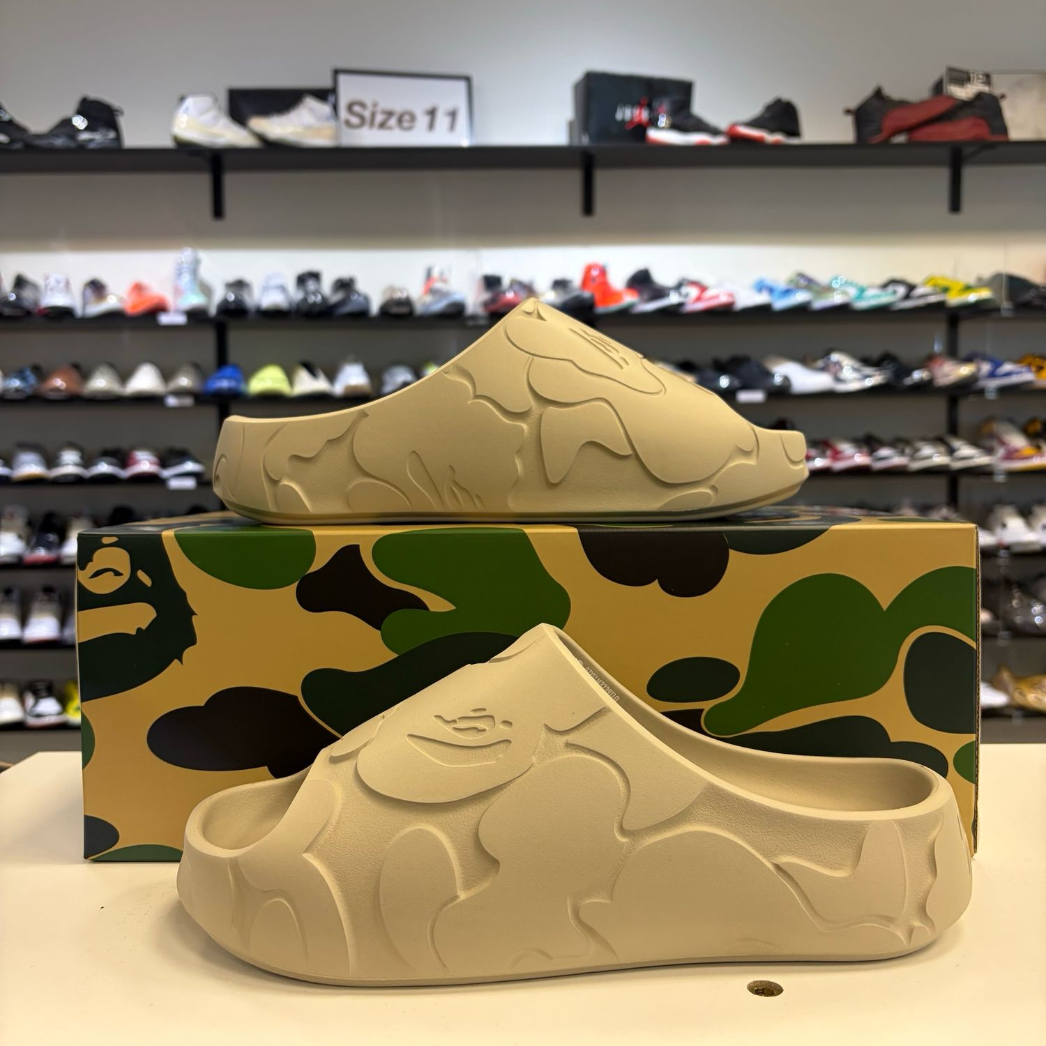 NEW A BATHING APE SLIDE #1 BEIGE SOLID CAMO