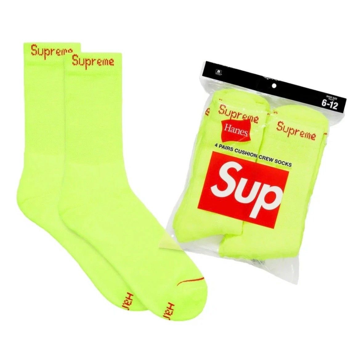 NEW SUPREME HANES CREW SOCKS NEON (4 PACK)