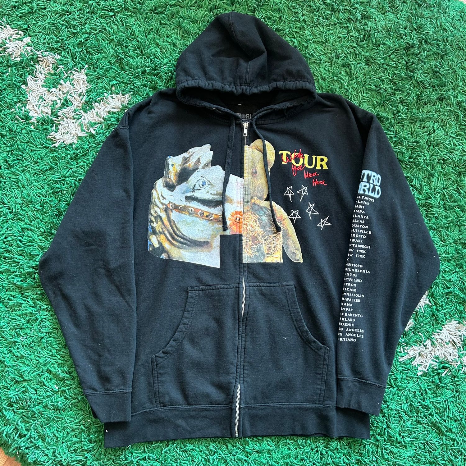 PO TRAVIS SCOTT ASTROWORLD TOUR WISH YOU WERE HERE ZIP UP HOODIE SIZE 2XL