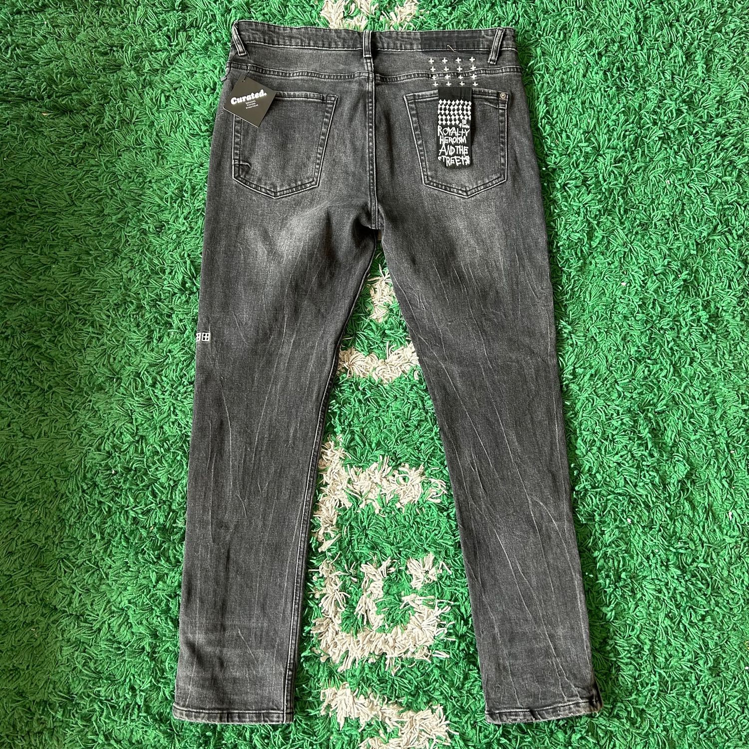 PO KSUBI VAN WINKLE CHAMBER SKINNY JEANS ZIPPER FLARE BLACK SIZE 36