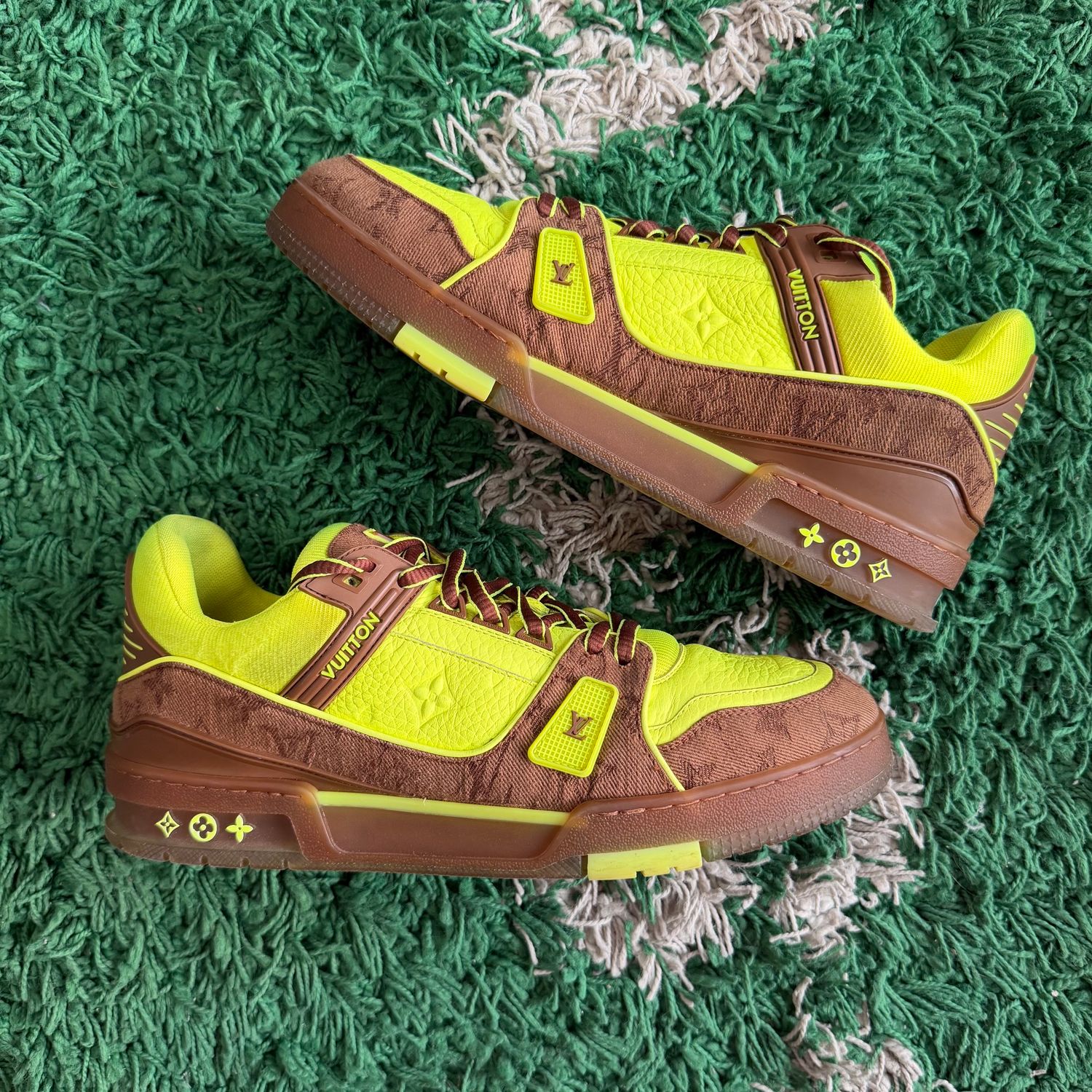 PO NB LV TRAINER SNEAKER NEON YELLOW BROWN SX SIZE 10LV/11US