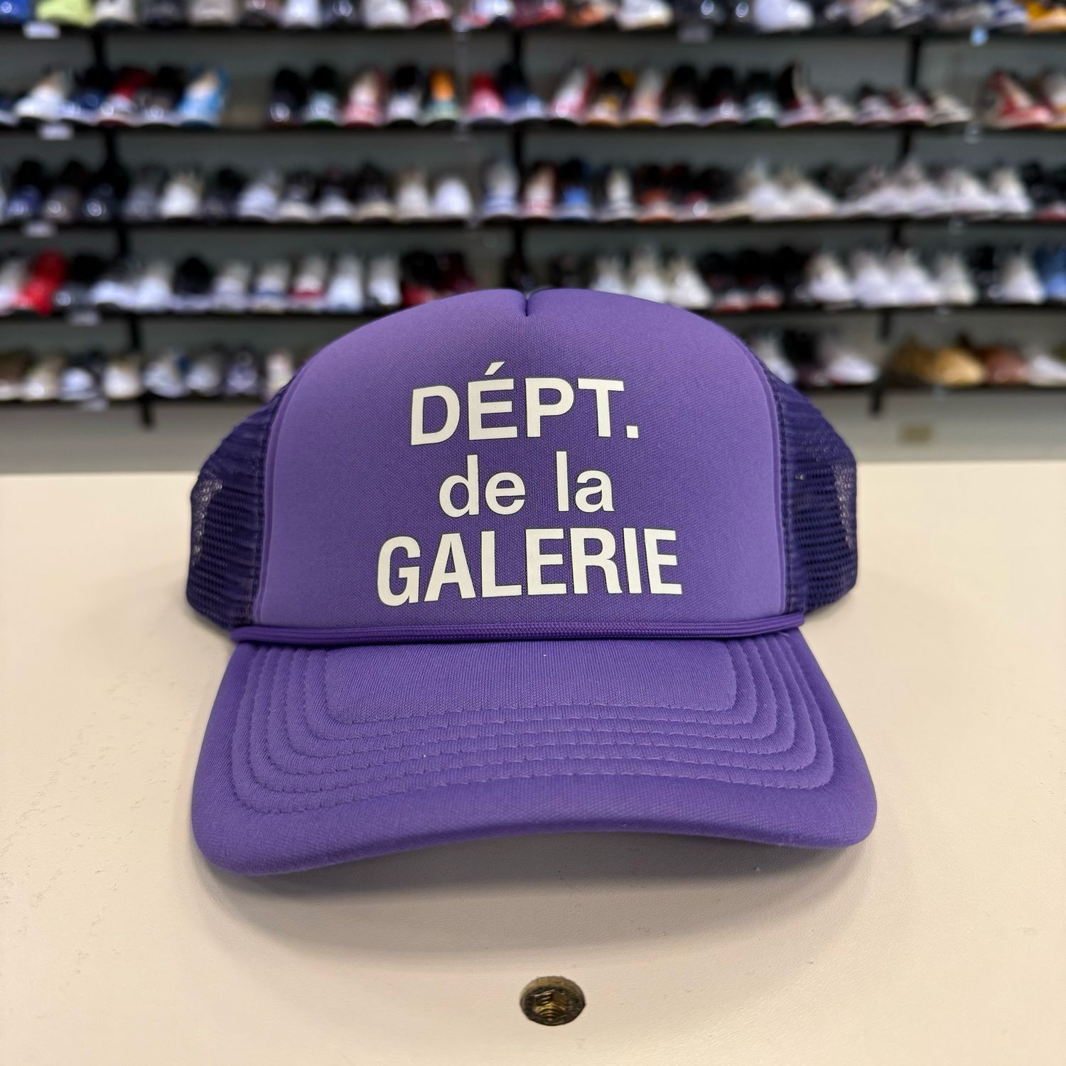 PO GALLERY DEPT. FRENCH LOGO TRUCKER HAT FLO PURPLE