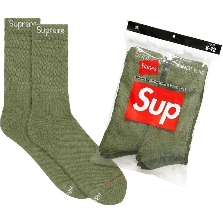 NEW SUPREME HANES CREW SOCKS OLIVE (4 PACK)