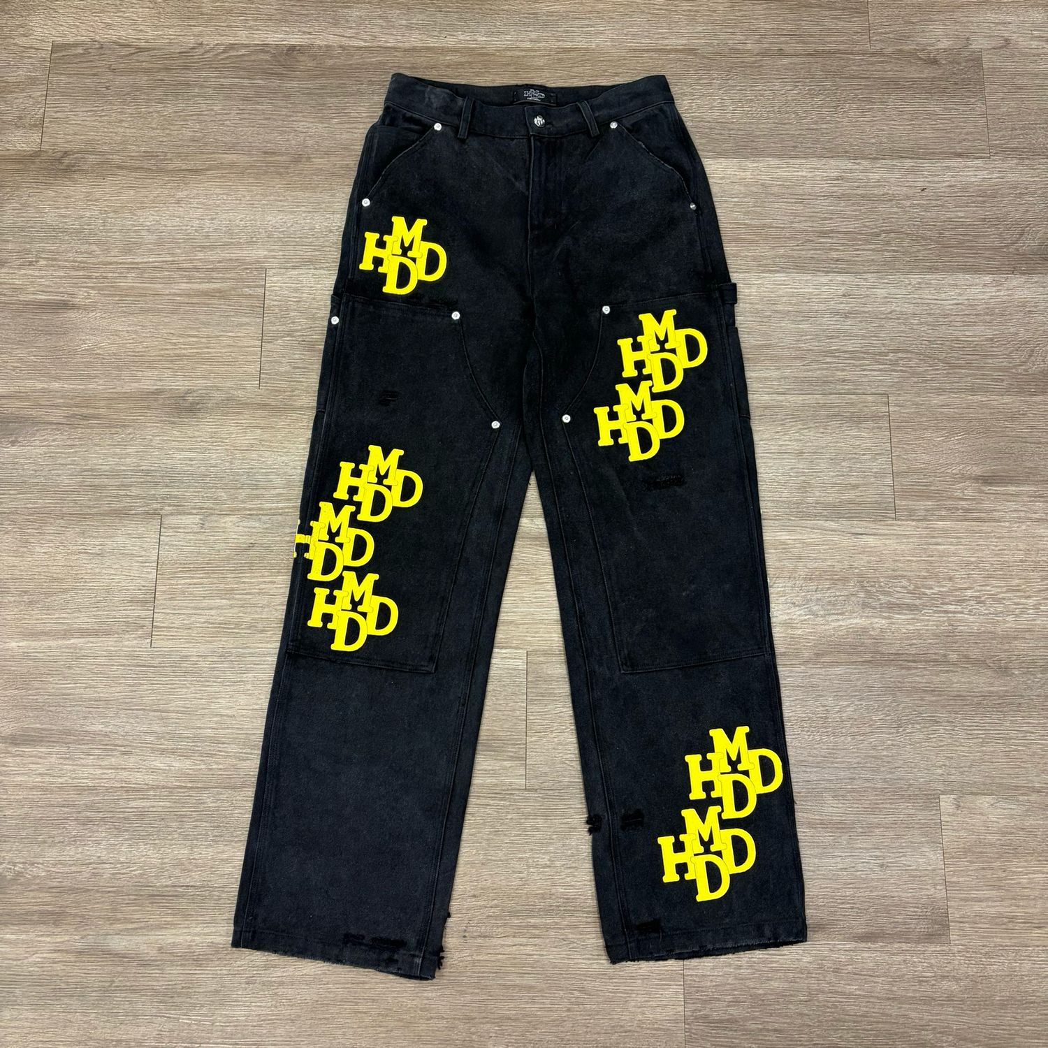 PO HAPPY MEMORIES DONT DIE HMDD YELLOW PATCH PANTS BLACK SIZE XS