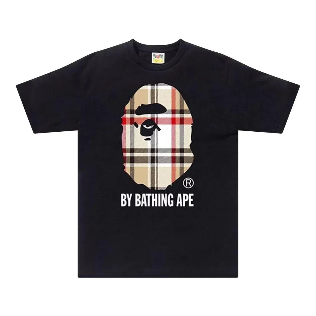 NEW BAPE A BATHING APE CHECK BY BATHING TEE BLACK / BEIGE