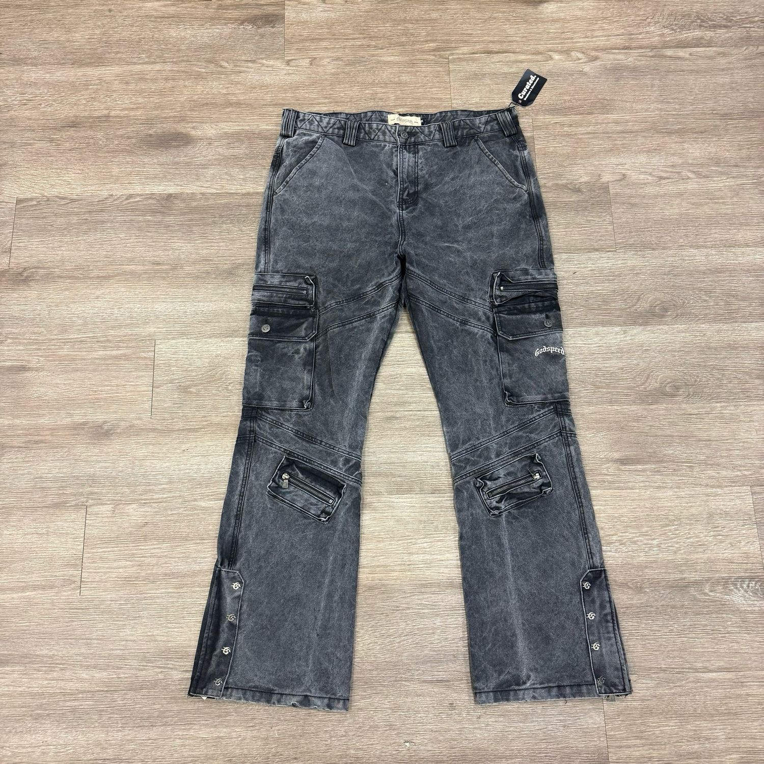 PO GODSPEED NY ROCKSTAR FLARE CARGO DENIM WASHED GREY SIZE 38