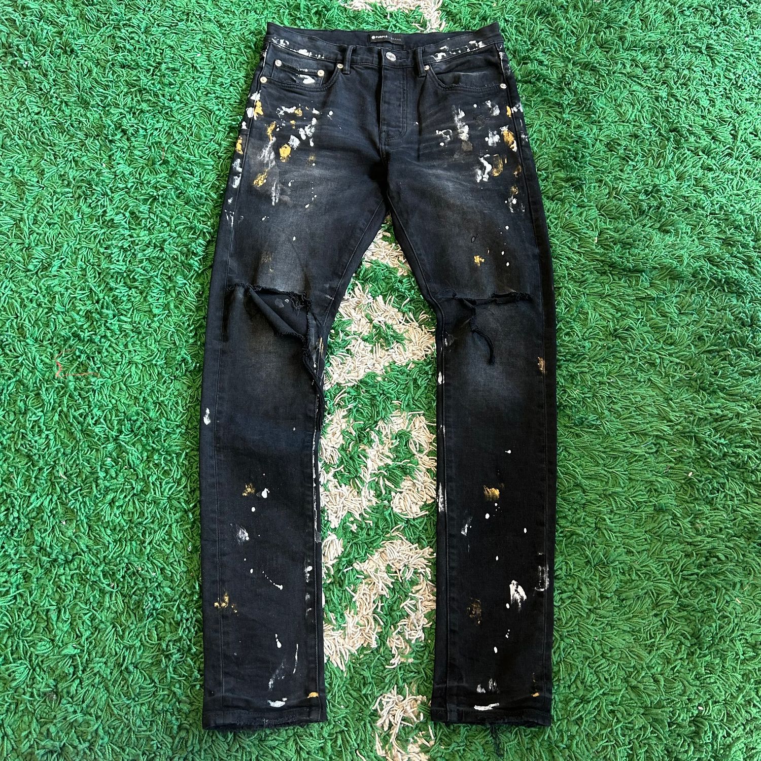 PO PURPLE BLACK JEANS WHITE YELLOW RED SPLATTER SIZE 30
