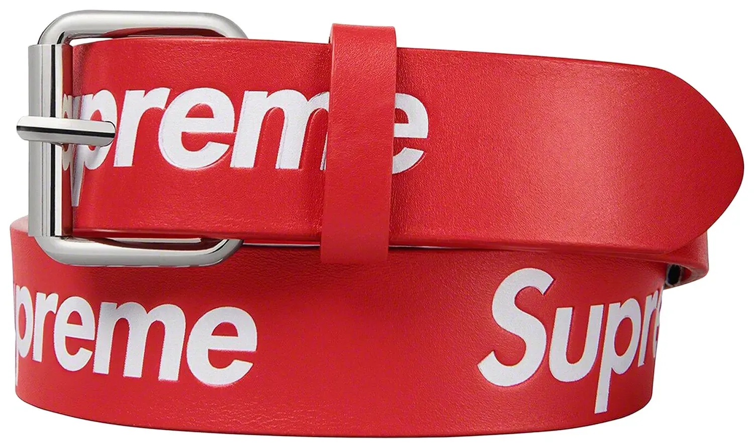 NEW SUPREME REPEAT LEATHER BELT RED SS22 SIZE S/M (40")