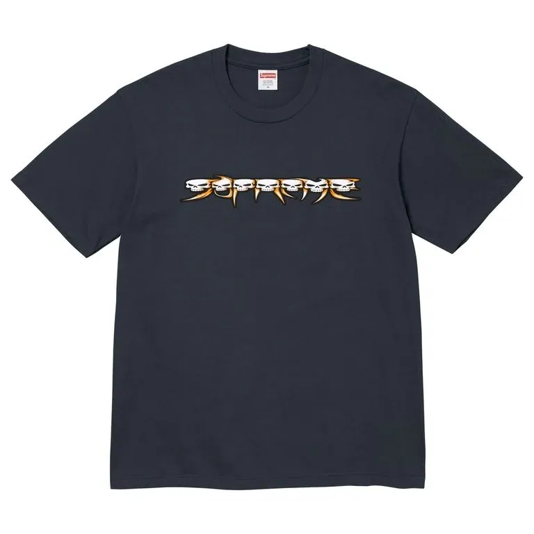 NEW SUPREME SKULLS SPELLOUT TEE NAVY