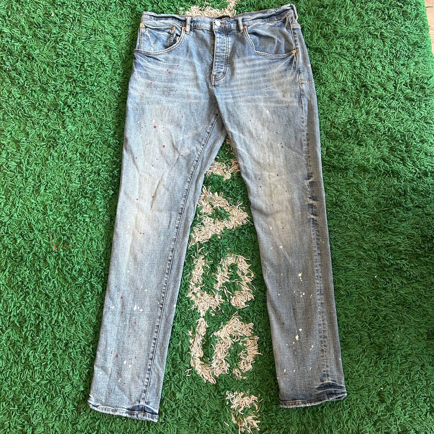 PO PURPLE JEANS BLUE WHITE RED PAINT SPLATTER SIZE 38
