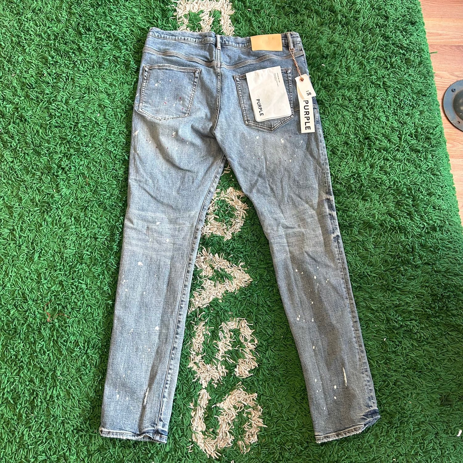 PO PURPLE JEANS BLUE WHITE RED PAINT SPLATTER SIZE 38
