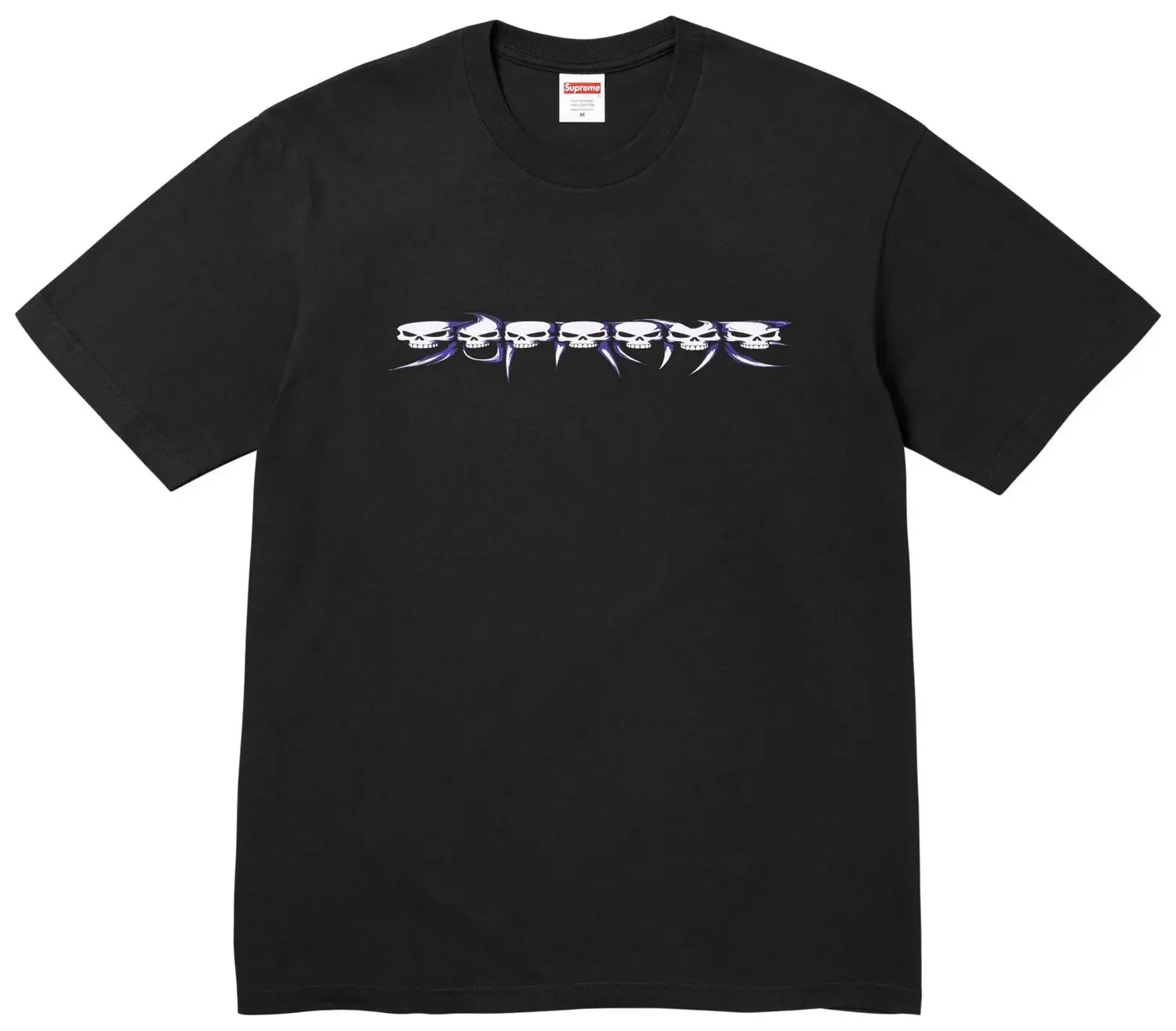 NEW SUPREME SKULLS SPELLOUT TEE BLACK