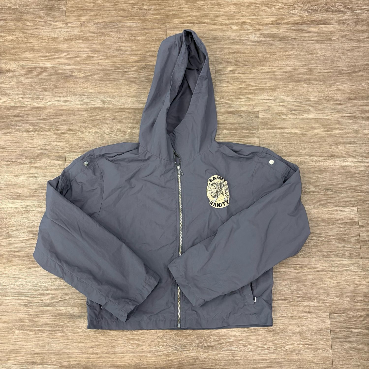 PO SAINT VANITY NYLON HOODED ZIP UP JACKET GREY SIZE MEDIUM