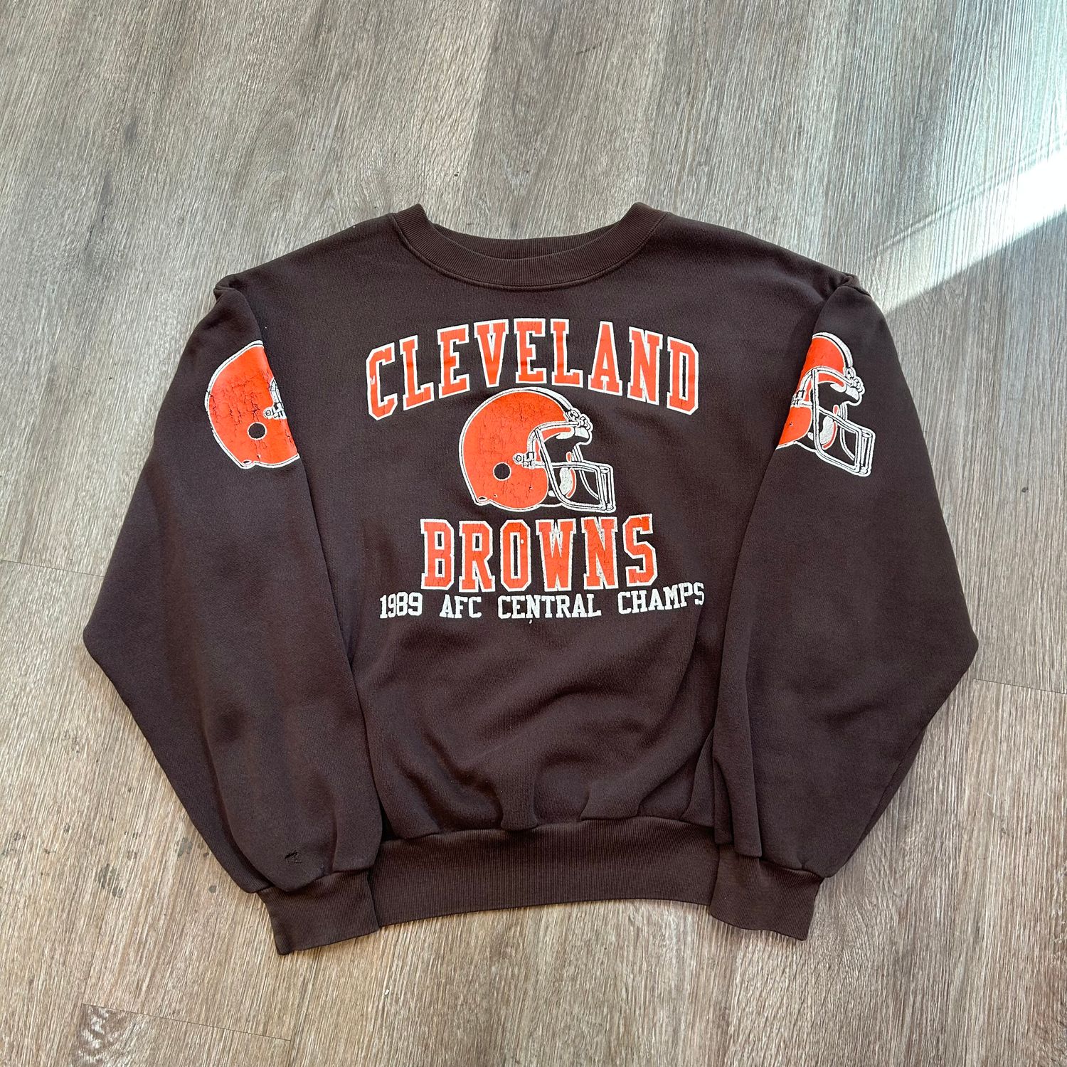VINTAGE CLEVELAND BROWNS 1989 AFC CHAMPS CREWNECK (DH) SIZE LARGE
