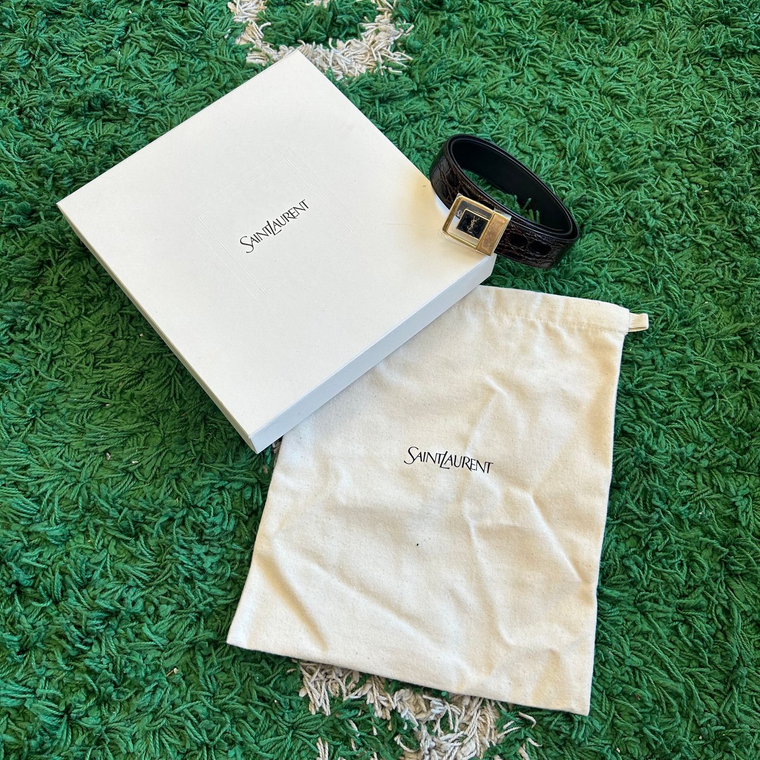 NEW YSL BELT WINE CROC GOLD BUCKLE SIZE 80MM (32US)