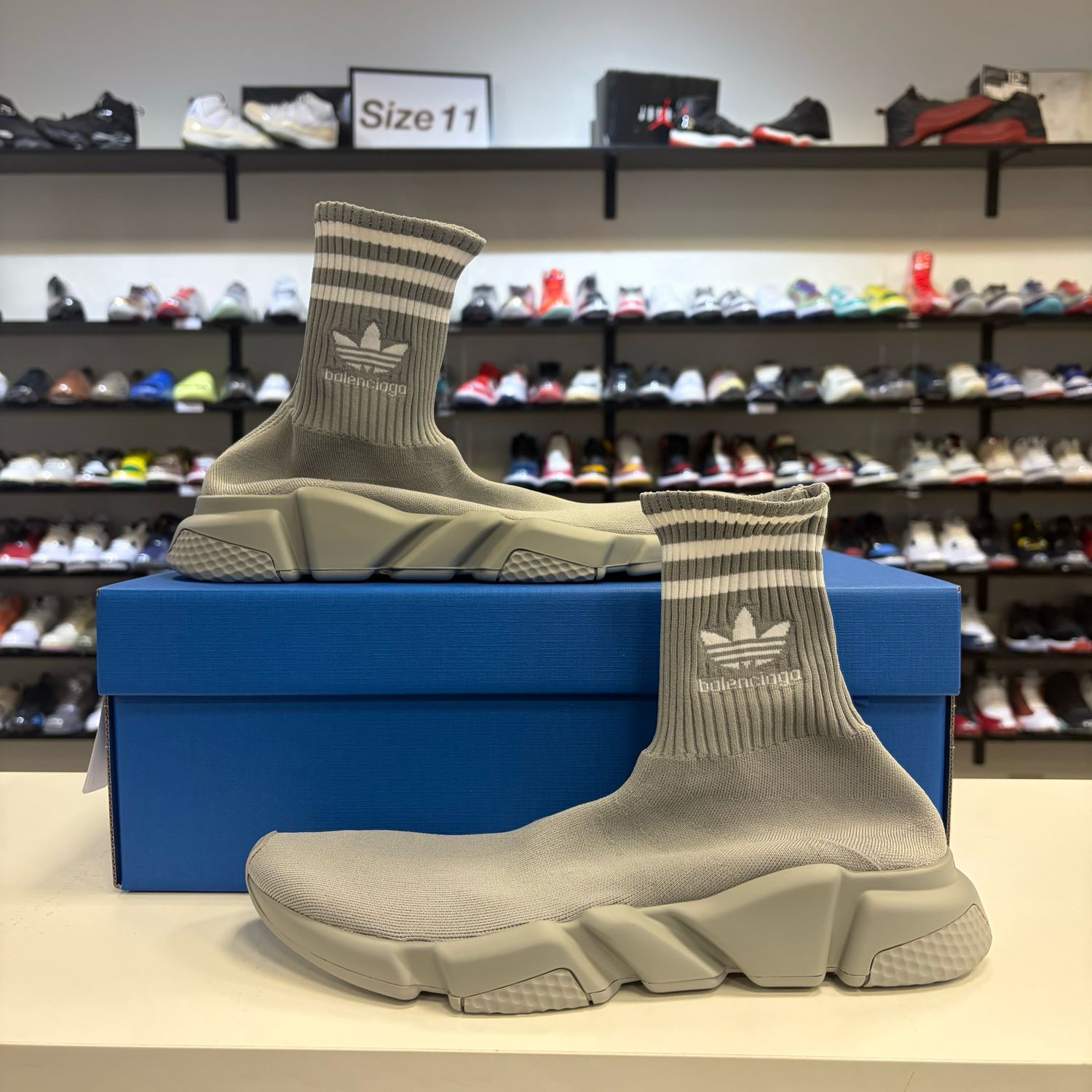 NEW BALENCIAGA X ADIDAS SPEED TRAINER GREY / WHITE SIZE EU44/US11