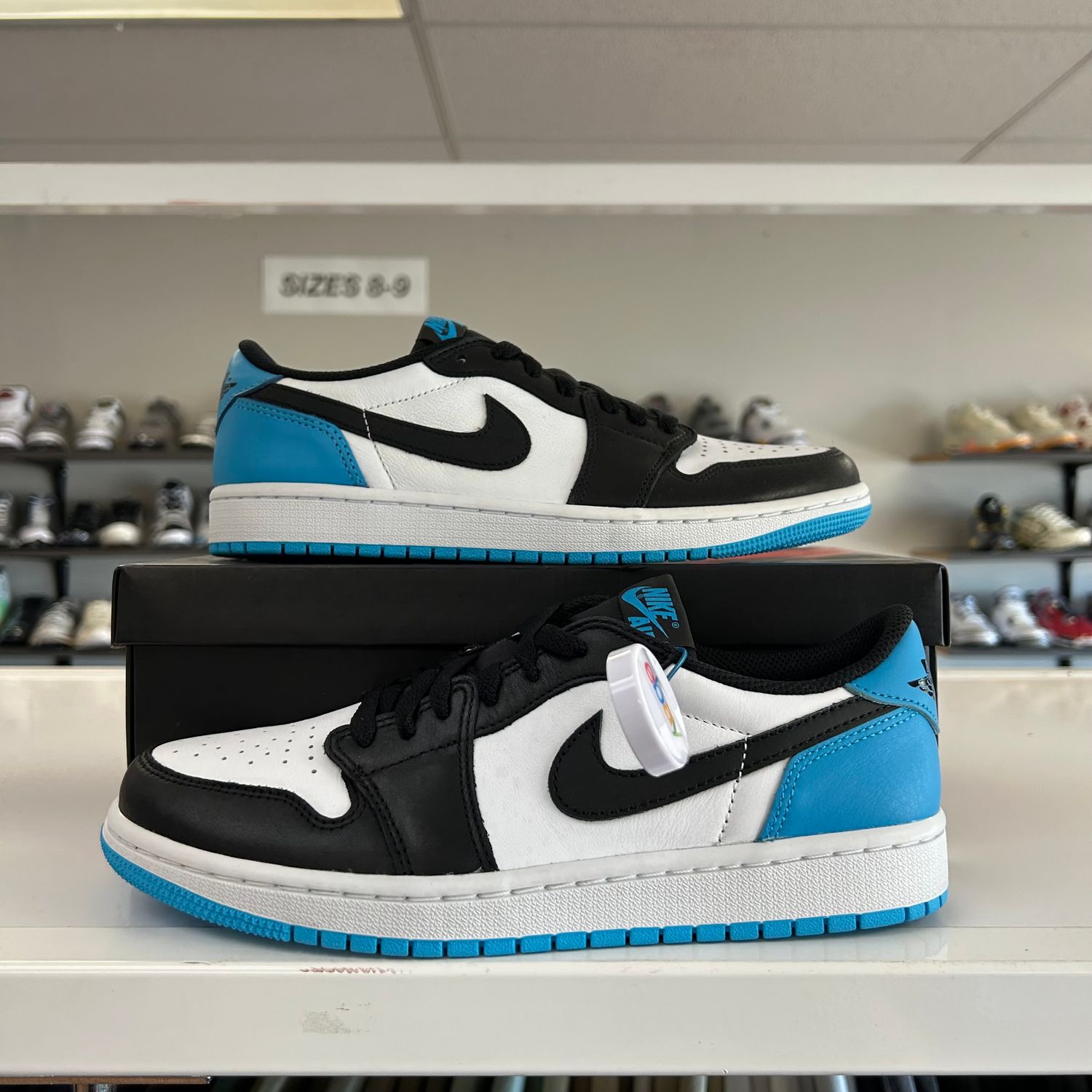 PO JORDAN 1 RETRO LOW OG BLACK DARK POWDER BLUE (WOMENS) (SX) SIZE 9.5