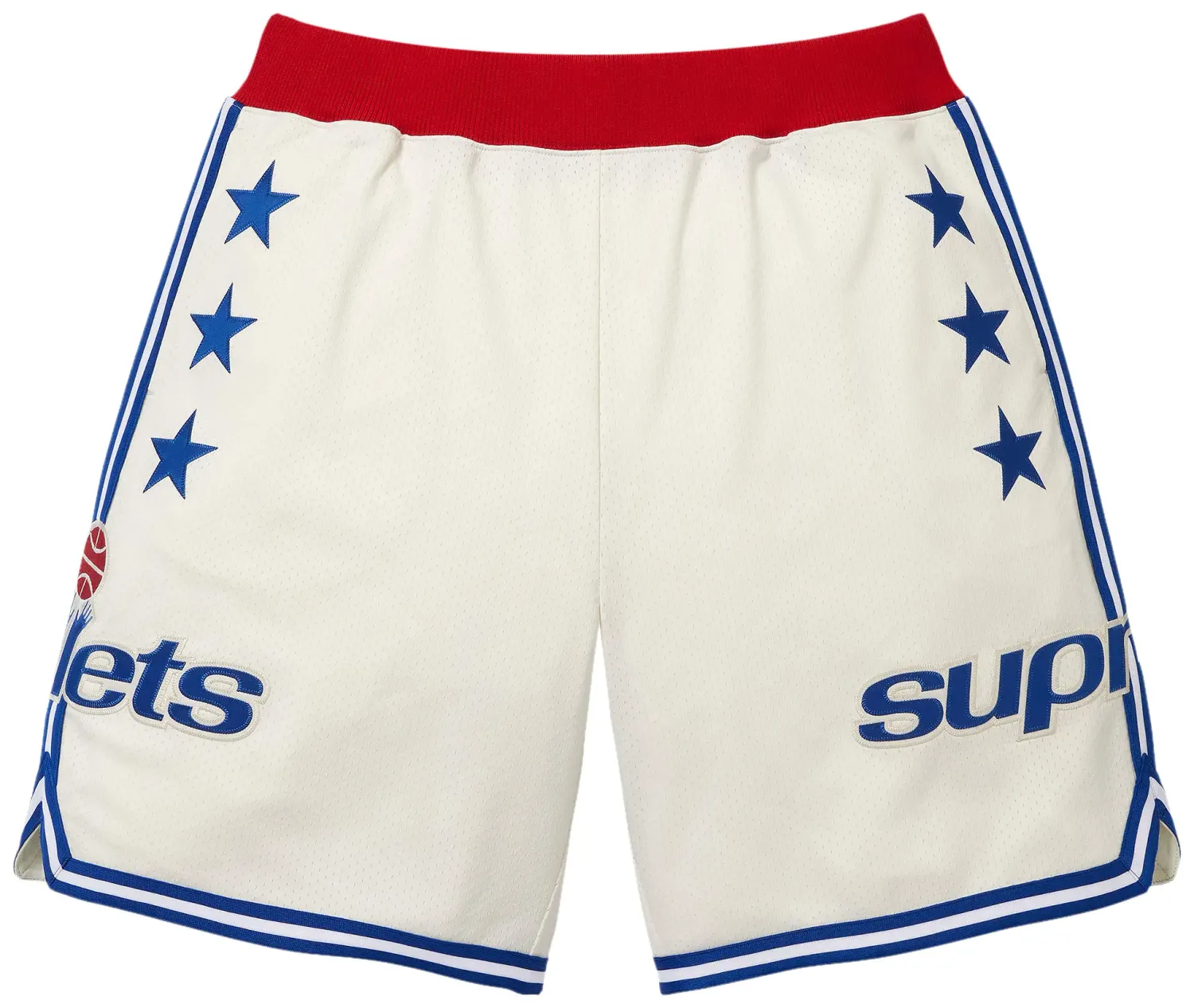 NEW SUPREME MITCHELL &amp; NESS TEAMS BASKETBALL SHORT WHITE SIZE L