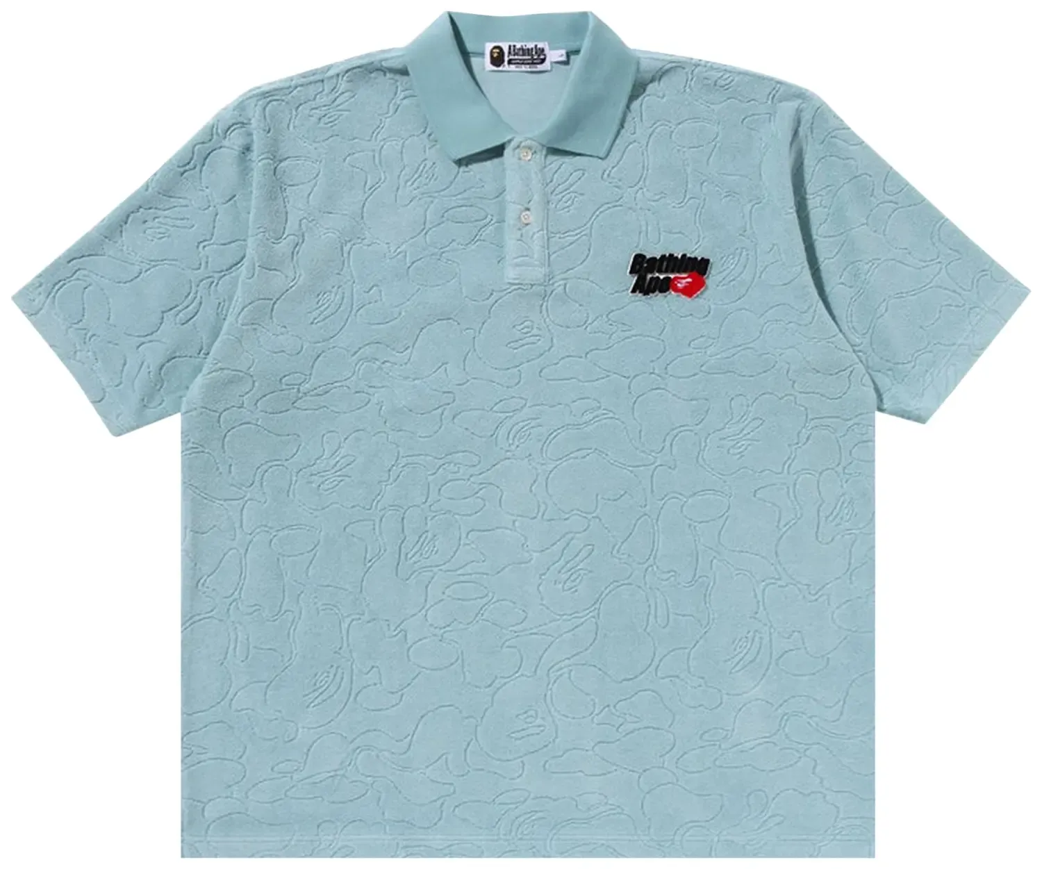 NEW BAPE LINE CAMO TERRY TOWEL APE HEAD ONE POINT POLO SAX SIZE L