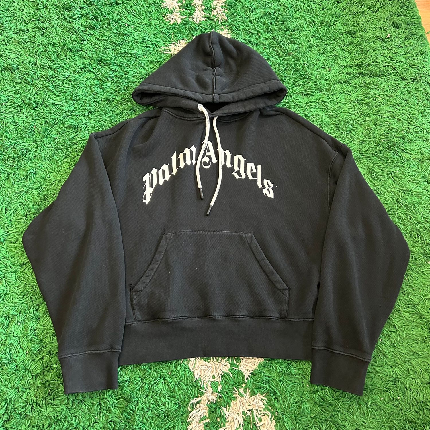 PO PALM ANGELS CURVED LOGO HOODIE BLACK/WHITE (SX) SIZE M