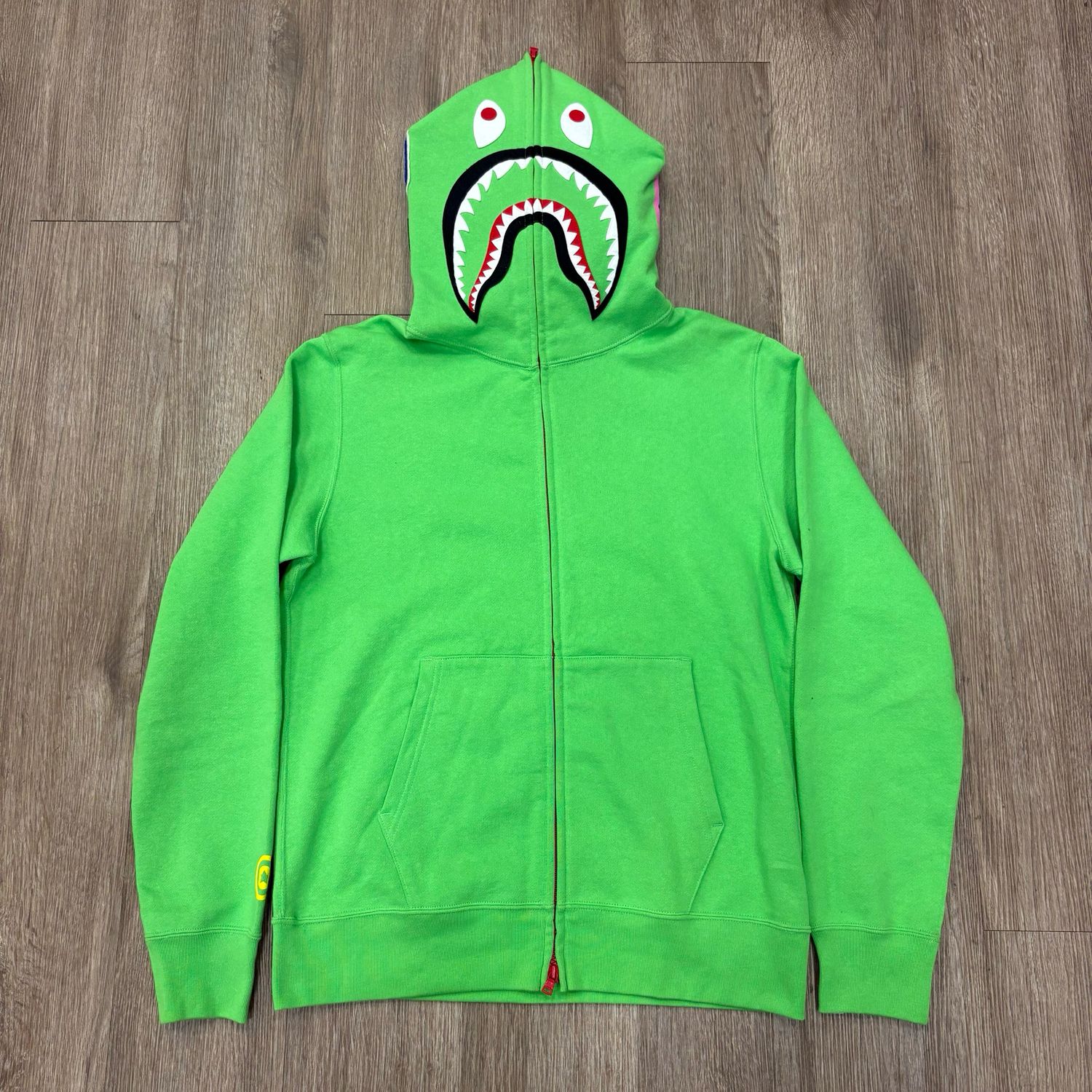 NEW BAPE NEON GREEN SHARK HOODIE FW 2010