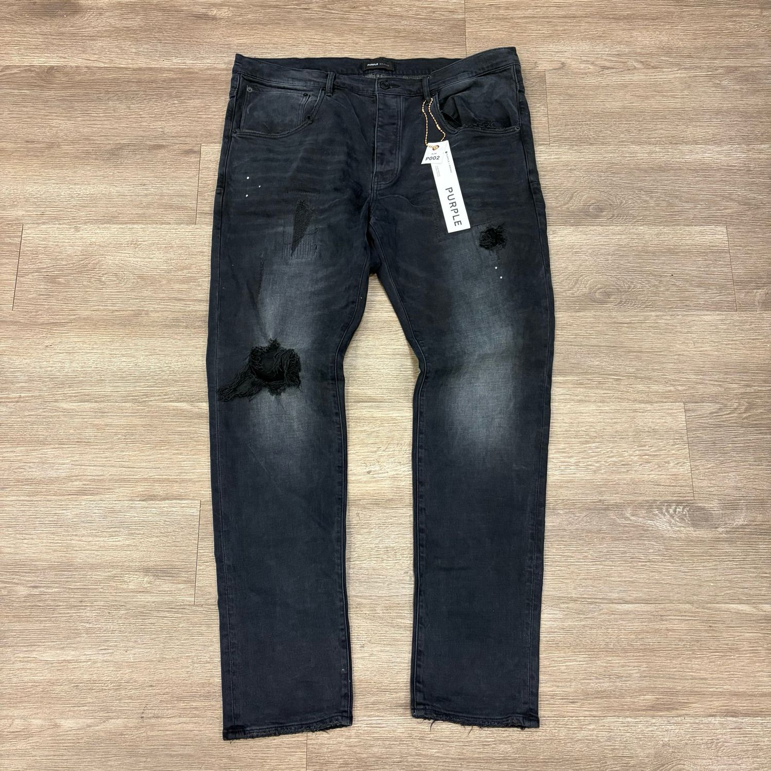 PO PURPLE P002 DROPPED FIT MID RISE WITH SLIM LEG BLACK JEANS SIZE 40