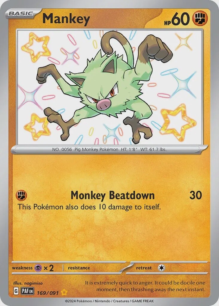 Mankey - Shiny Rare - Paldean Fates - 169