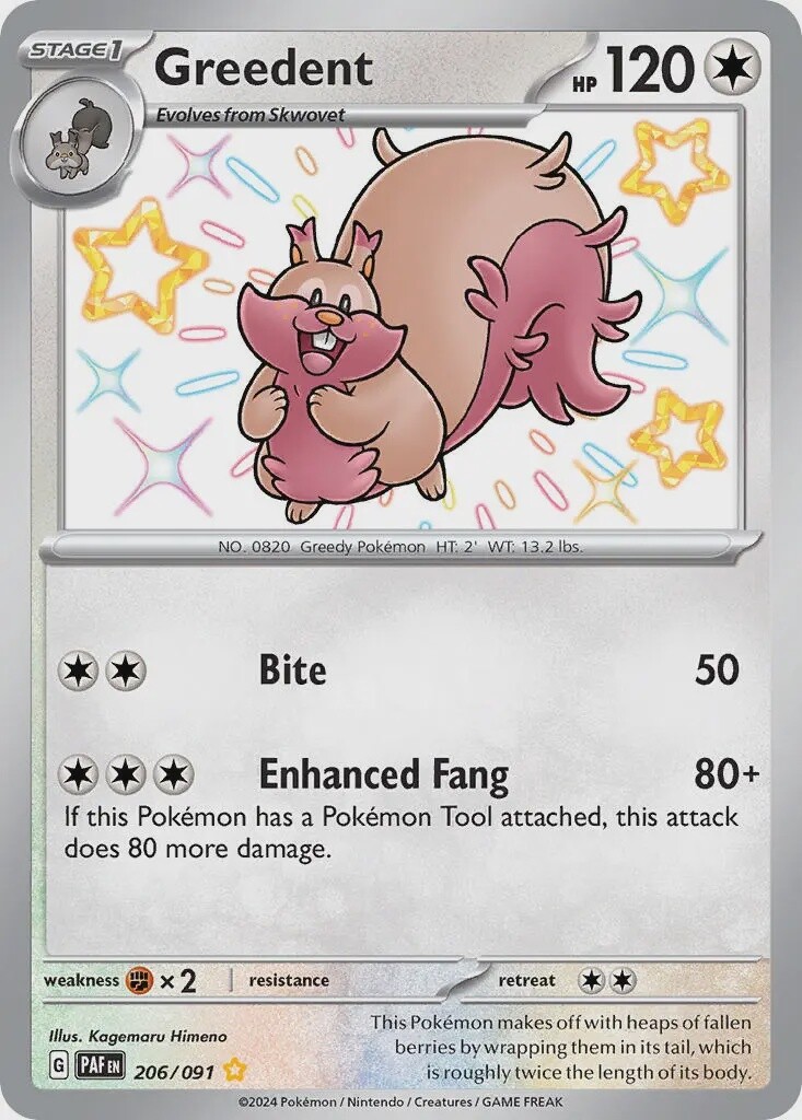 Greedent - Shiny Rare - Paldean Fates - 206